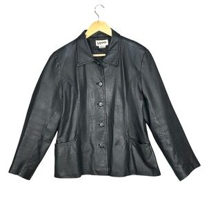 Bagatelle Womens Jacket Large Black Genuine Leather Button Up Classic Overcoat
